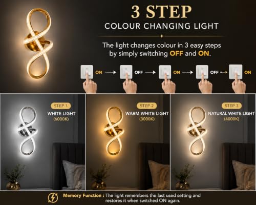 Image of FILLISKA Luxurious LED Wall Lamp for Home with Adjustable Colour Changing Function (1 Year Warranty)(French Gold-1604)