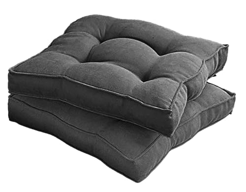 Square Poly-Cotton Seat Cushions (Pack of 1/2/4) – 3 Inch Thick Tufted Floor Pillows & Chair Pads, Soft Tatami Mat for Dining Room, Office, Kitchen & Living Room(Dark Grey,45x45cm 2pcs)