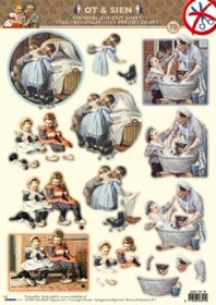 Studio Light Victorian Children Knitting With Cats Die Cut Decoupage Sheet - NO CUTTING
