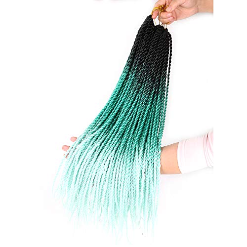 3Packs Senegalese Twist Crochet Hair 22inches 20Stands Micro Twist Braiding Hair Pre Looped Kanekalon Synthetic Crochet Braids Twist Hair Extensions(T1b/Green/Light Green)