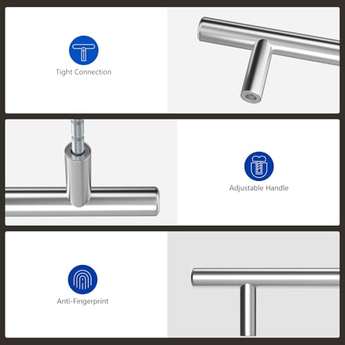 LONTAN 10 Kitchen Cupboard Handles 128mm T-Shaped Cupboard Door Handles for Drawer and Cabinet Stainless Steel Pulls Suitable for Bedroom Living Room - Image 3