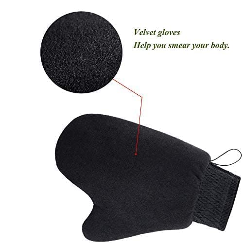 Tanning Mitt Applicator Tan Mitt Applicator Kit 5 In 1 with Exfoliating Glove, Tanning Back Lotion Applicators for Back, Face Mitt and 2 Kinds of Gloves Tanner Mitt Tools (Black)