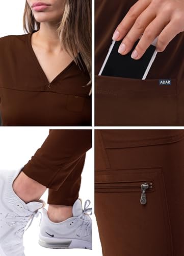 Adar Uniforms, Pro Movement Booster Scrub Set for Women - Sweetheart V-Neck Scrub Top & Yoga Jogger Scrub Pants - P9400 - Coffee - L — view 4