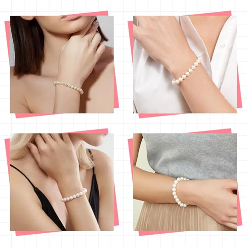 10 Pcs Pearls Bracelets for Women, White Stretch Bridesmaid Pearl Bracelets Boho Jewelry Stackable Faux Pearl Bracelet for Lady PearlBeaded Bracelet for Halloween Prom Party Christmas Gift4