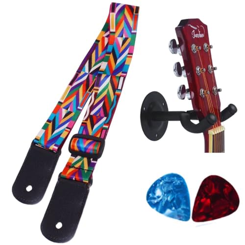 Image of MOCKING BIRD Guitar Belt with guitar wall mount hanger Adjustable Buckle Guitar strap for acoustic Guitar Electric Guitar bass Guitar Hanger with Colourful Plectrum picks