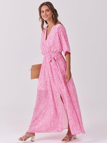 Image of ANRABESS Womens Boho Floral Wedding Guest Maxi Dress | Flowy A-Line Chiffon with Slit, Elegant V Neck Wrap Elastic Waist, Casual 1 /2 Sleeve Spring Summer Outfits, Tea Party