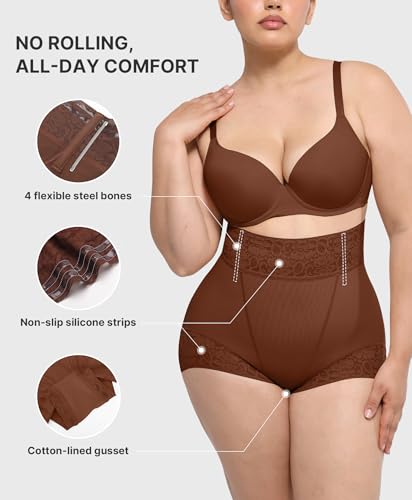 Image of SHAPELLX Mid Waist Tummy Control Shapewear Briefs Lace Body Shaper Panties | Easy to put on, wear as regular underwear, stay-put lace waistband & hems, skin-friendly fabric, invisible under clothing
