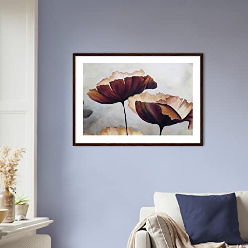 Art mural floral aquarelle fleur marron cadre bois foncé 70x100cm - 4