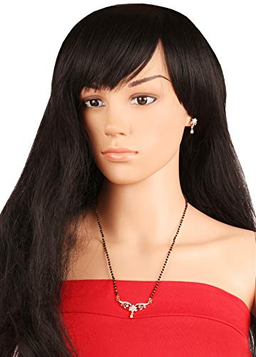 Touchstone Indian Bollywood Style Rhinestone Zirconia CZs Black Beads Symbolic Designer Jewelry Mangalsutra Set in Gold Or White Tone for Women.3