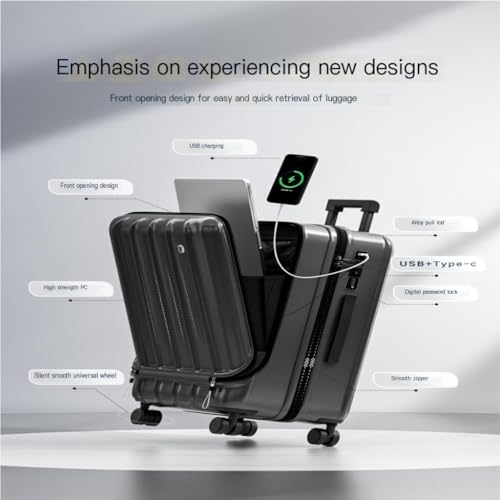 Suitcase New Front Opening Suitcase Trolley Case 18 Inch Boarding Case Student Suitcase For Men Female Lockbox Suitcase Tags(Gray,24in)4