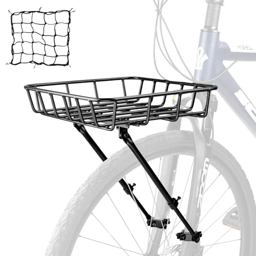GRELiving Fahrradkorb vorne Vorderkorb mit großer Kapazität Leichtbau Stabiler Aluminiumkorb mit HaltestrebenVerstellbar für 26-29 Zoll Fahrräder inkl. Montagewerkzeug & Netz