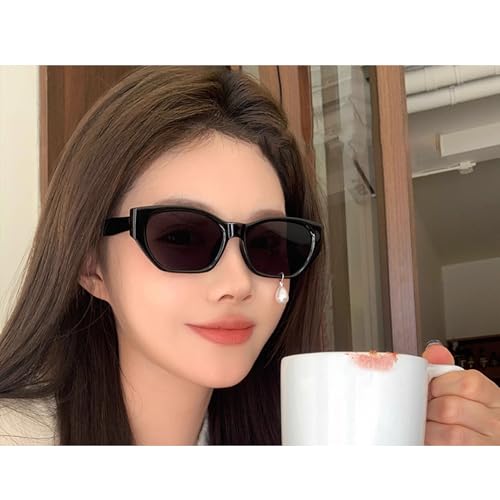 Rectangular Sunglasses, Vintage Modern Cat Eye Sunglasses with Pearl Earrings, UV Protected, Unisex Adults4