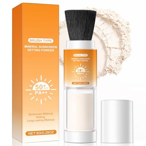 SPF 50 Powder Sunscreen Scalp Sunscreen for Oil Control Brush on Mineral Powder Sunscreen for Face & Scalp Lightweight Breathable Natural Matte Finish 8 g (Pack of 1)