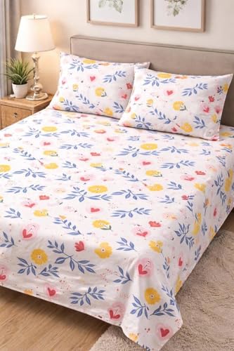 Image of Jashan Queen Size Bedsheet for Double Bed Queen Size-Cotton- with 2 Pillow Covers | Size - 90x90 inches (Multi-5)