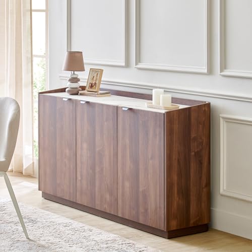 Image of Home Centre | Hadley 3-Door Sideboard | Storage Cabinet for Home | Engineered Wood | Walnut | 1 Year Warranty