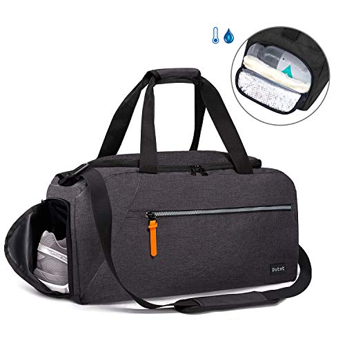 ROTOT Gym Sport Duffle Bag, Men Women Duffel with Waterproof Shoe Compartment Pouch, Weekender Travel with a Water-resistant Insulated Wet Pocket Cooler (Black, 33L)