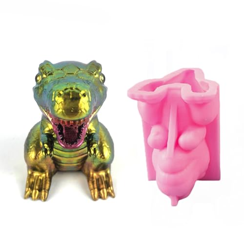 HyzaPhix 3D Dinosaur Silicone Molds for Epoxy Resin, Dino Fondant Mold Animal Candle Mold Cartoon Ornament Molds for DIY Candle Plaster Soap Craft Making Tool