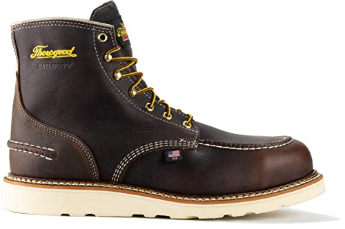 Thorogood 1957 Series 6” Waterproof Steel Toe Work Boots for Men - Full-Grain Leather with Moc Toe, Comfort Insole, and Slip-Resistant Wedge Outsole; EH Rated2
