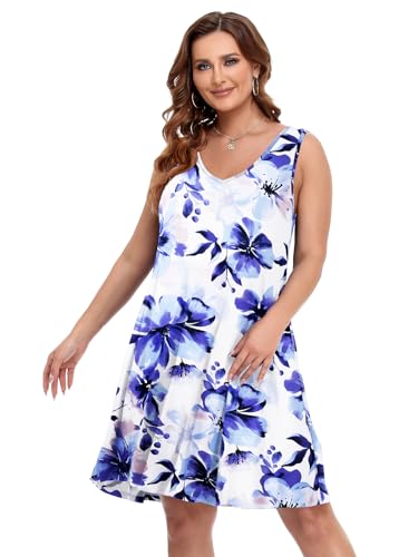 Image of BELAROI Women Casual Summer Dresses Plus Size Sundress V Neck Swing Tank Dress Sleeveless Criss-Cross Beach Cover Ups Pockets