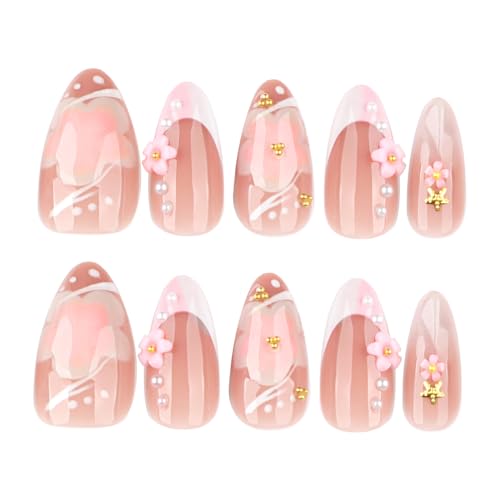 Image of Secret Lives 3D Flower Nail Art - Almond Press-On Set with Sculpted Floral Details, Reusable Elegant Nails for Events, Daily Style, Parties, Weddings, Gifts
