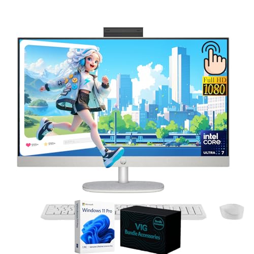 Image of HP 27 inch Touchscreen All-in-One Desktop Computer, 27 inch FHD Anti-Glare Display, Intel 12-Core Ultra 7-155U, Windows 11 Pro PC for Business and Daily, Adjustable Height, Wi-Fi 6, 32 GB DDR5 | 2 TB SSD