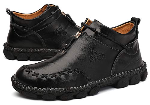 Honeystore Men's Zipper Booties British Boots High-top Leather Motorcycle Shoes4