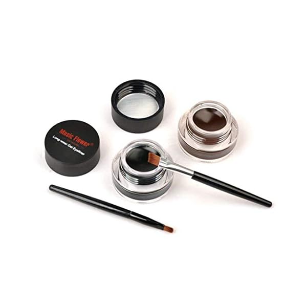 2 in 1 Black and Brown Gel Eyeliner Set Water Proof Smudge Proof, Last for All Day Long, Work Great with Eyebrow, 2 Pieces Eye Makeup Brushes Included