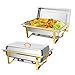 ROVSUN 8 Qt 2 Pack Full Size Stainless Steel Chafing Dishes Buffet Silver Rectangular Catering Chafer Warmer Set with Trays Pan Lid Folding Frame Stand for Kitchen Party Banquet Dining