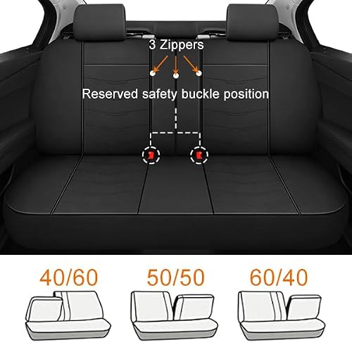 CAROMOP Premium PU Leather Car Seat Covers Full Set,Waterproof Split Bench Covers for Cars, Universal Car Interior Covers Seat Protectors for Sedans SUVs Pick-up Trucks(Black) - Thumbnail 5