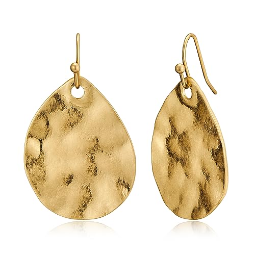 Boucles d'oreilles pendantes en disque martelé doré antique, l'éclat du bicolore haut de gamme