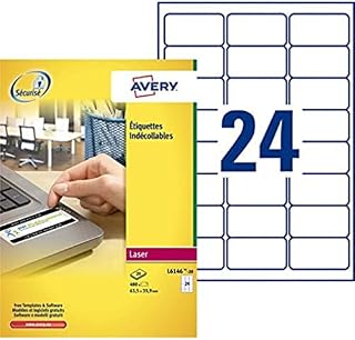 Avery L6146-20 Extra-Strong Adhesive NoPeel Permanent Labels, 24 Labels Per A4 Sheet, white