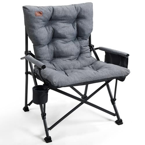 EVER ADVANCED Padded Oversized Folding Camping Chair for Adults, Heavy Duty Lawn Chair with Side...
