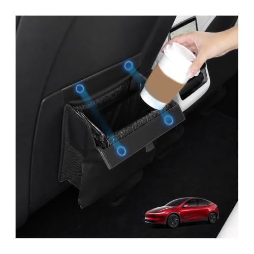 Image of for Car Trash Bag for 2026 Tesla Model Y Rear Seat Hanging Trash Can with Magnetic Closure PU Leather Trash Bin Foldable Garbage Bag & Organizer