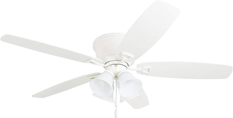 Honeywell Ceiling Fans Glen Alden, 52 Inch Classic Flush Mount Indoor LED Ceiling Fan with Light, Pull Chain, Quick-2-Hang Dual Finish Blades, Reversible Motor - 50520-01 (White)