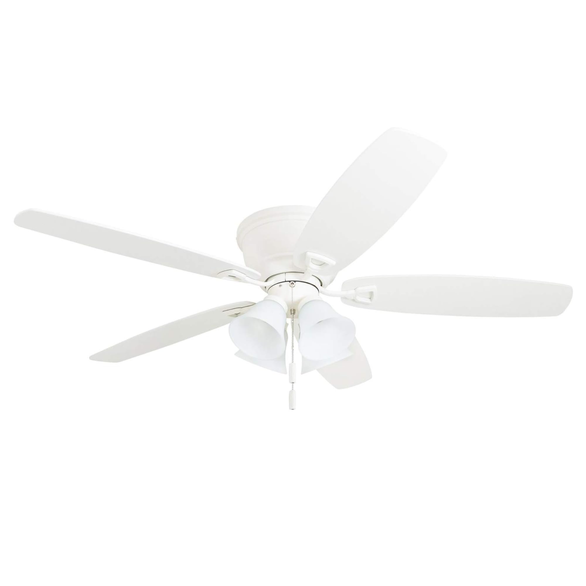 HoneywellCeiling Fans Glen Alden, 52 Inch Classic Flush Mount Indoor LED Ceiling Fan with Light, Pull Chain, Quick-2-Hang Dual Finish Blades, Reversible Motor - 50520-01 (White)