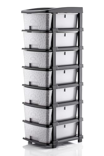 Image of 7XL Plastic Modular Drawer Storage Chest Of Drawers Organizer, Large Stomo Racks For Multipurpose Use Likes Home,Office,School (Grey, 7 LAYER) (30cmx38cmx106 cm)