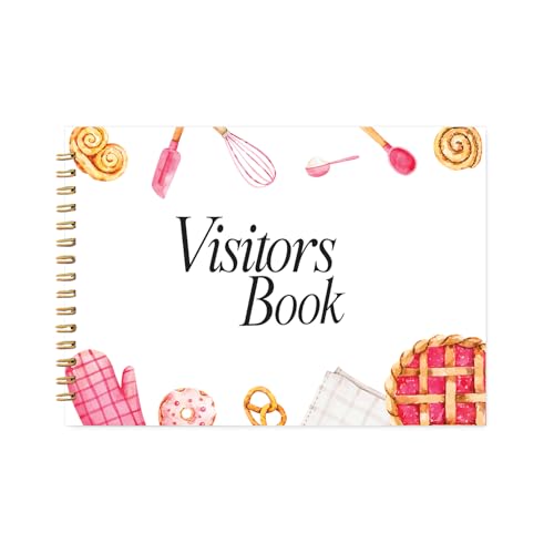 Image of Visitor Book - 8 x 12 Inches | Bakery Pattern Wire Bound Guest Register for Hotels, Offices, Exhibitions, Boutiques & Business Use | Medium Size Visitor Log Book for Reception & Front Desk