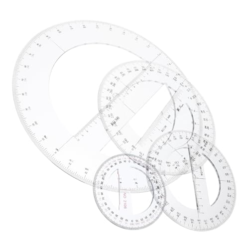 ERINGOGO 4個 透明プラスチック製量角器 入り 軽量耐久 学校 オフィス用 測定用具 幾何学 製図作業に クリア目盛り付き