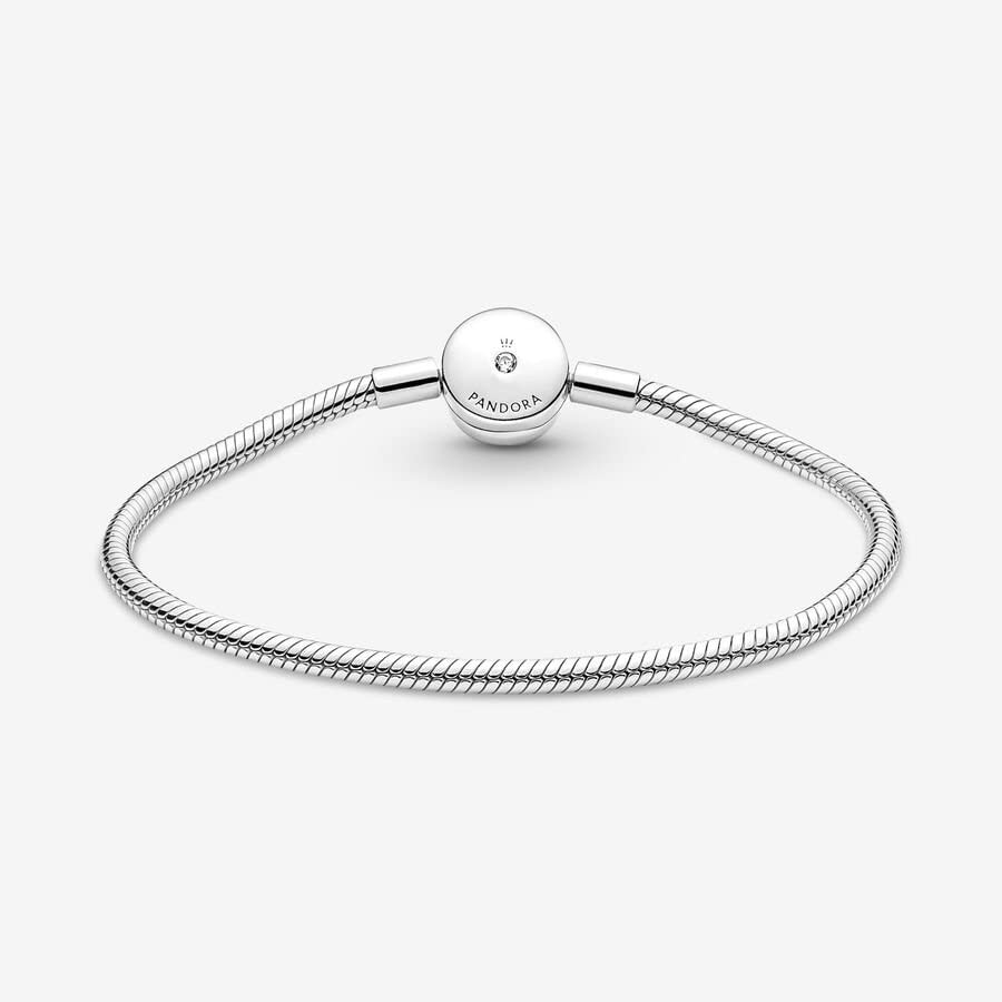 Pandora Moments Halo Clasp Snake Chain Bracelet - Sterling Silver Charm Bracelet for Women - Compatible Moments Charms - Features Sterling Silver & Cubic Zirconia - 6.3"4
