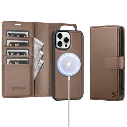 Shieldtop Compatible with Magsafe Magnetic 2 in 1 Detachable iPhone 14 Pro Max Wallet Case with Card Holder Credit Slots Men Women,PU Leather RFID Blocking Flip Kickstand for Apple 14 Pro Max,Coffee by Shieldtop - Used condition - US$18.57