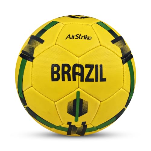 Image of Nivia Airstrike Football (Brazil) Training Ball, 32 Panels, Butyl Bladder, Made for Beginners, to Play On Both Natural and Artificial Grass (Yellow /Green, Size-5)
