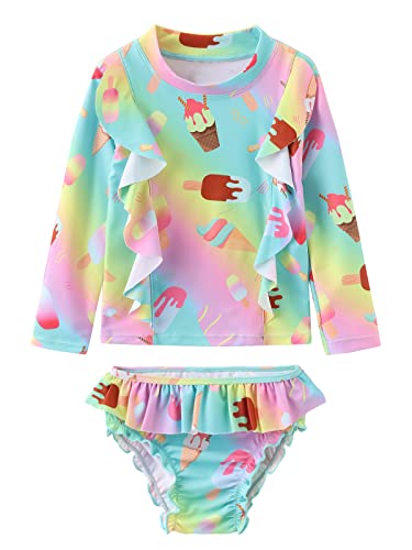 Baby Girls Rash Guard Swimsuits Set Long Sleeve Bathing Suits Two Piece Swim Set for Toddler Girls