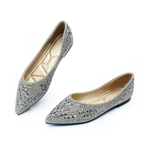 Flats Shoes Women Rhinestone Pointed Head Flats Comfortable Soft Memory Foam Insole Flat Shoes