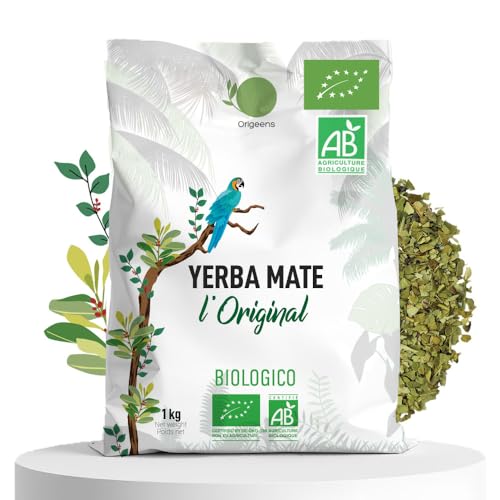 ORIGEENS YERBA MATE BIO 1KG LOriginale - Yerba Mate Bio Non tostata, Raccolto a mano - Foglie, senza gambi e 0 polvere - Bevanda Energetica e Detox