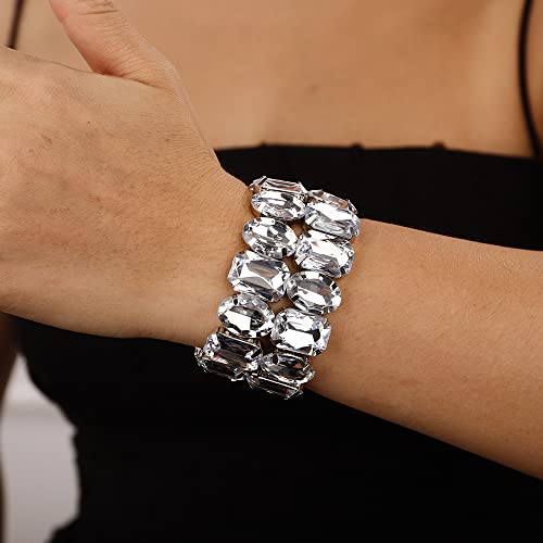 Denifery Crystal Bracelet Bridal Rhinestone Bangles Statement Wedding Bracelet for Women2