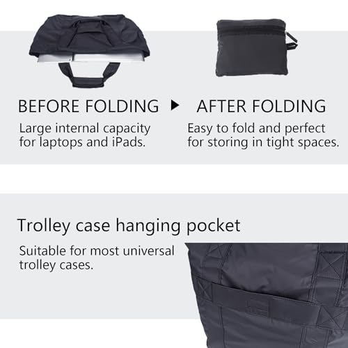 YONBEN® Nylon Handbag Totes Nylon Tote with Trolley Sleeve Compartments Large Capacity Travel Bag Zippered Foldable Shoulder Bag (Large)4