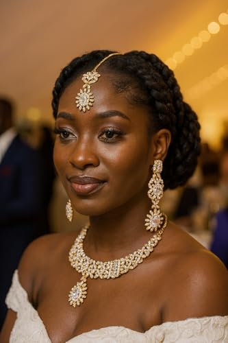 Touchstone Indian jewelry sets for women bollywood wedding kundan necklaces and punjabi look designer party jewellery set light bridal tikka simple design in gold or silver or white tone for women.3