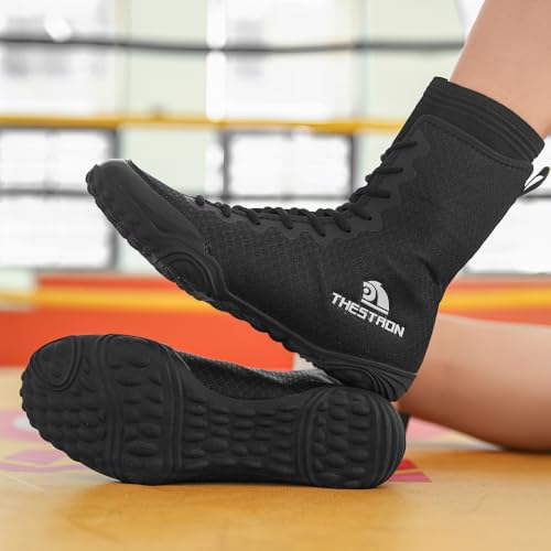 Image of THESTRON Men's Professional Boxing Wrestling Shoes Breathable Fighting Training Boots Male Combat Shoes Man High Top Fitness Sports Sneakers