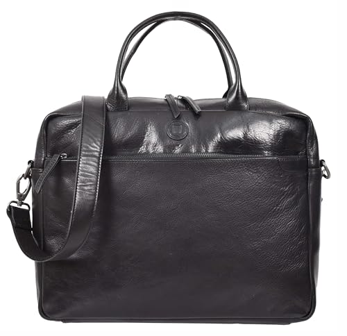 Sac ordinateur en cuir noir HOL3002 : le savoir-faire du cuir tanné végétal au format Large