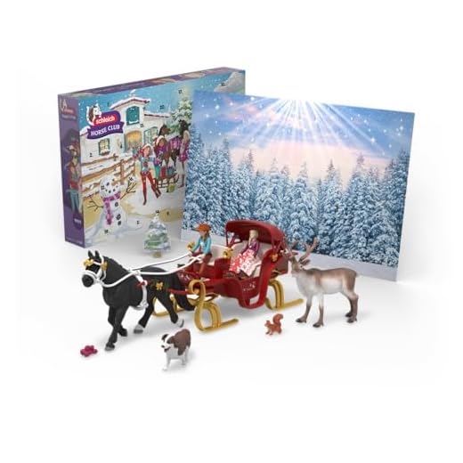 schleich HORSE CLUB | Großer Adventskalender HORSE CLUB 2025 - Weihnachtliche Schlittenfahrt 99179 | mit Hannah, Sofia, Schlitten, Rentier & Zubehör | Pferdespielzeug für Kinder ab 5 Jahren | 31 Teile